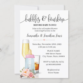 Bubbles & Bourbon before Baby due Rosa Baby Shower Inbjudningar