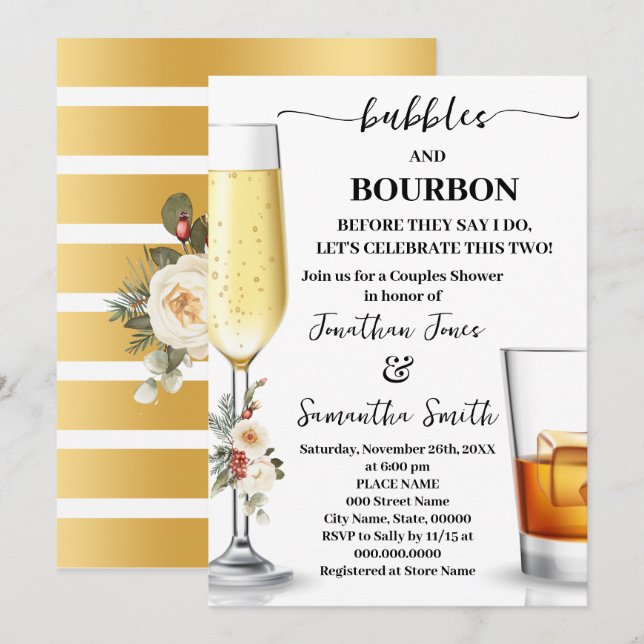 Bubbles & Bourbon Before I do Winter Shower Inbjudningar (Fram/baksida)