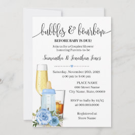 Bubbles & Bourbon före Baby due Blue Baby Shower Inbjudningar