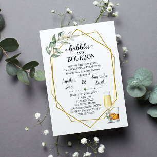 Bubbles & Bourbon innan jag duschar Grey guld Inbjudningar