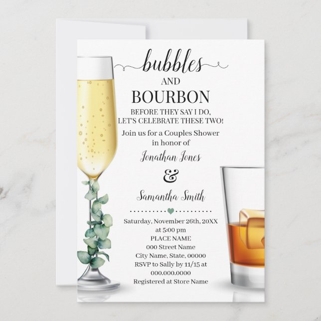 Bubbles & Bourbon innan jag duschar Grey Invi Inbjudningar (Framsida)