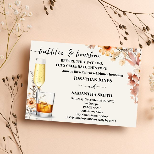 Bubbles & Bourbon Par Shower Fall Wildblommor Inbjudningar (Skapare uppladdad)