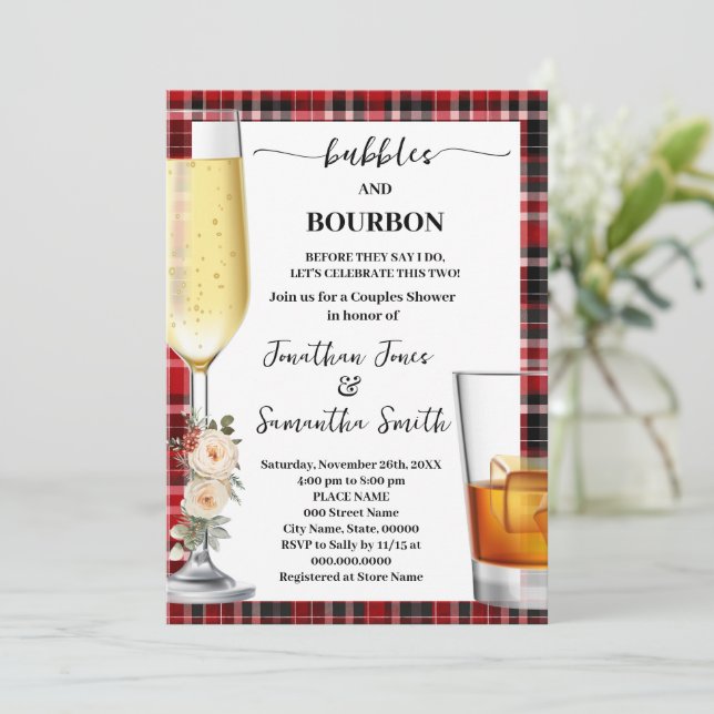 Bubbles & Bourbon Vinter Buffalo-rutig dusch Inbjudningar (Stående Fram)