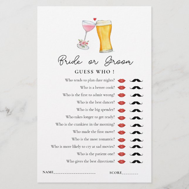 Bubbles & Brew 'Gissa vem' Shower-spel (Framsida)