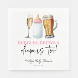 Bubbles Brews and Diapers Too! Baby Shower Pappersservett