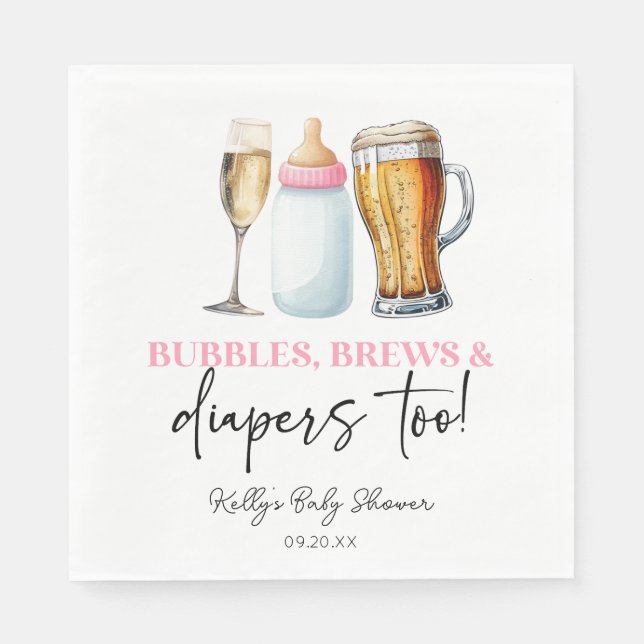 Bubbles Brews and Diapers Too! Baby Shower Pappersservett (Framsidan)