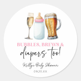Bubbles Brews and Diapers Too! Baby Shower Runt Klistermärke