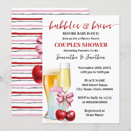 Bubbles & Brews before baby due Cherry Baby Shower Inbjudningar