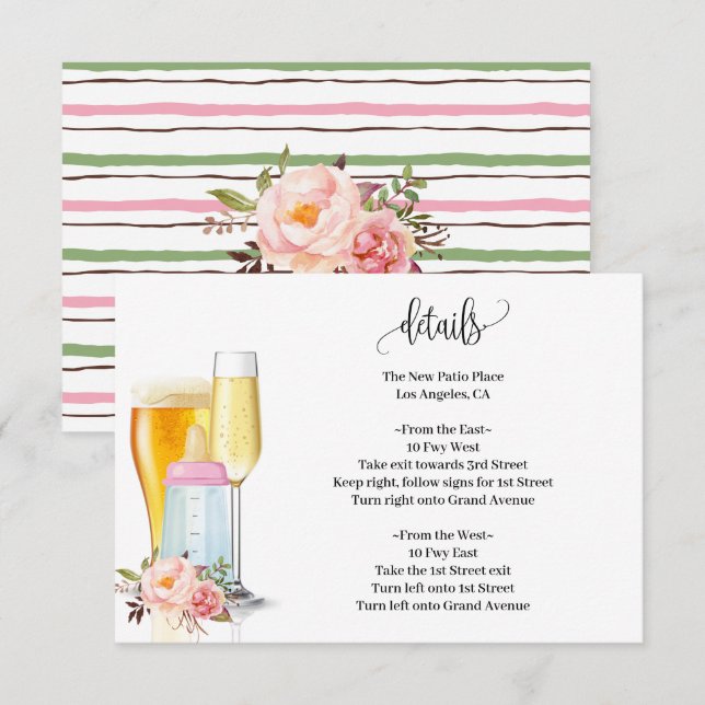 Bubbles & Brews before Baby due Rosa Baby Shower Tilläggskort (Fram/baksida)