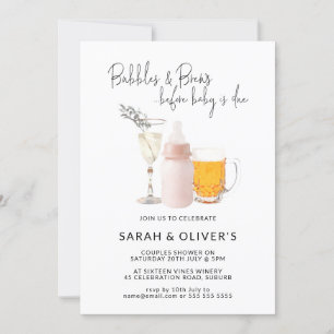 Bubbles & Brews before Baby Rosa Par Shower Inbjudningar