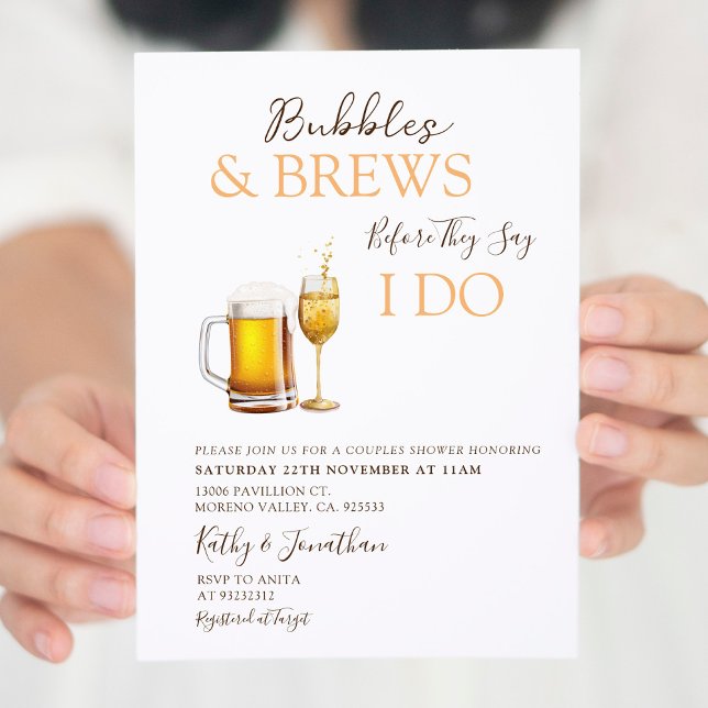 Bubbles & Brews Cocktail Modern Par Shower Inbjudningar (Skapare uppladdad)
