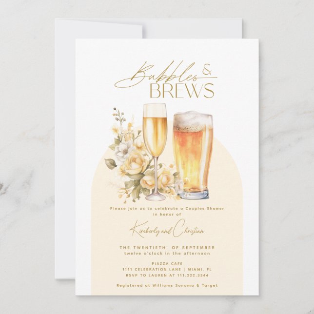 Bubbles & Brews Elegant Modern Bröllopsfest för pa Inbjudningar (Framsida)