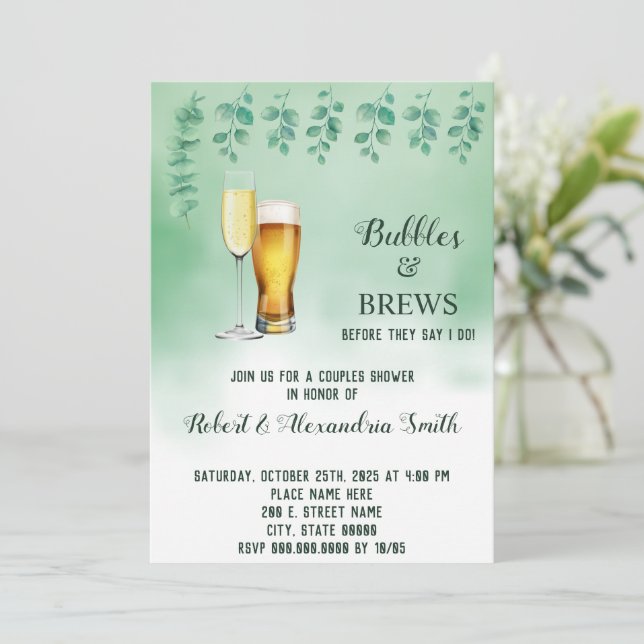Bubbles & Brews Par Möhippa Eucalyptus Inbjudningar (Stående Fram)