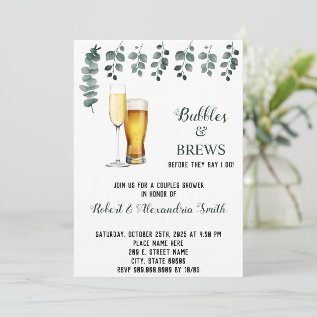 Bubbles & Brews Par Möhippa Eucalyptus Inbjudningar (Stående Fram)