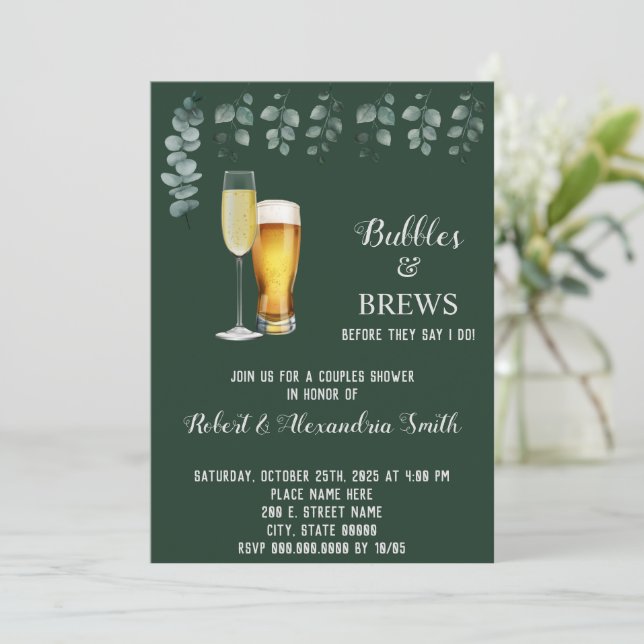 Bubbles & Brews Par Möhippa Eucalyptus Inbjudningar (Stående Fram)
