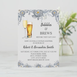 Bubbles & Brews Par Möhippa Grått Blommigt Inbjudningar
