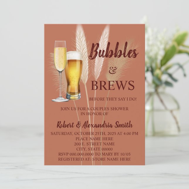 Bubbles & Brews Par Möhippa Pampas Inbjudningar (Stående Fram)