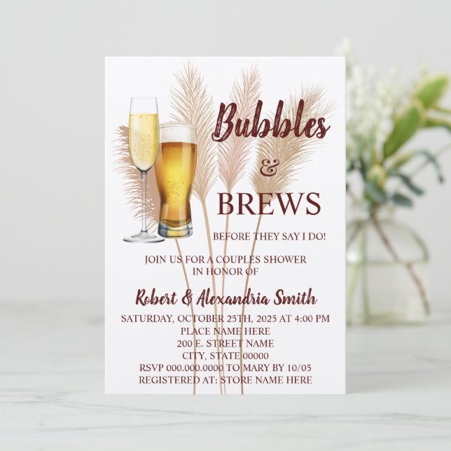 Bubbles & Brews Par Möhippa Pampas Inbjudningar (Stående Fram)