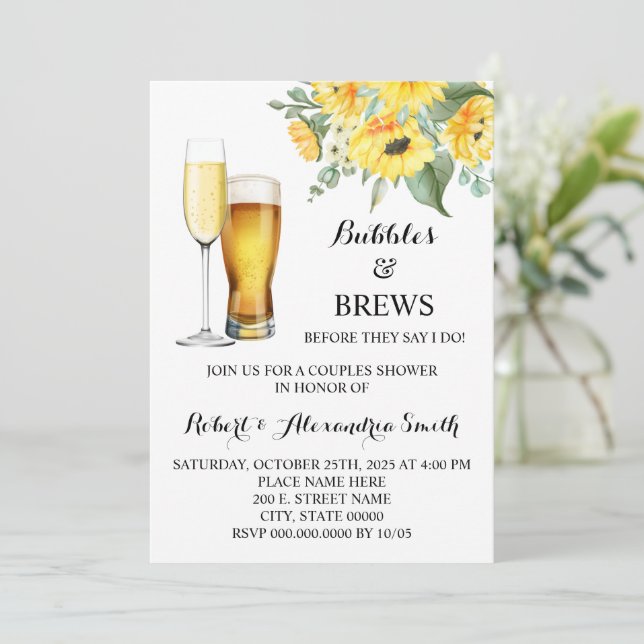 Bubbles & Brews Par Möhippa Solblommor  Inbjudningar (Stående Fram)