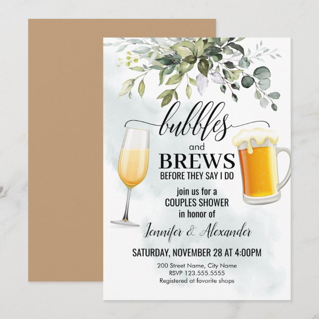 Bubbles & Brews Par Shower Inbjudningar (Fram/baksida)