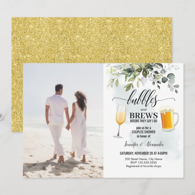 Bubbles & Brews Par Shower Inbjudningar (Fram/baksida)