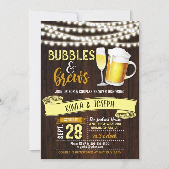 Bubbles & Brews Parinvitation för par Inbjudningar (Framsida)
