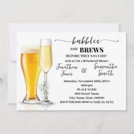 Bubbles & Brews Rehearsal Dinner Eucalyptus & Guld Inbjudningar