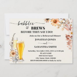 Bubbles & Brews Rehearsal Dinner Fall Wildblommor Inbjudningar