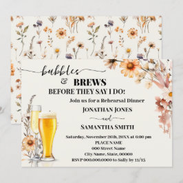 Bubbles & Brews Rehearsal Dinner Fall Wildblommor Inbjudningar