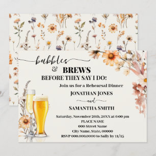 Bubbles & Brews Rehearsal Dinner Fall Wildblommor Inbjudningar