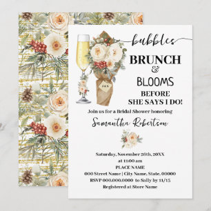 Bubbles Brunch & Bloom Bröllopsdusch Vinterblommor Inbjudningar