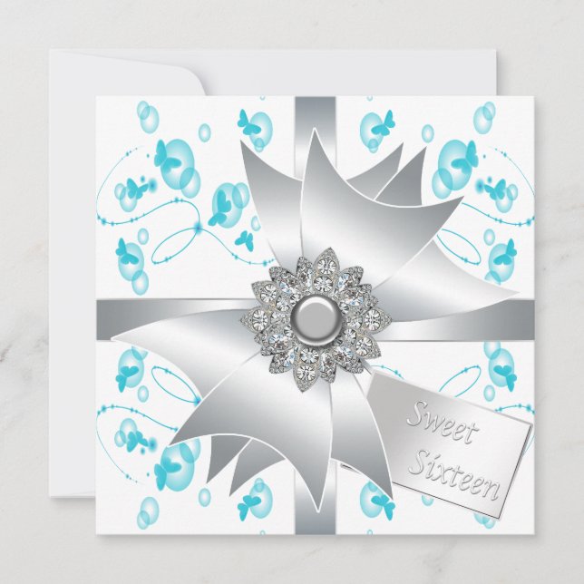 Bubbles Butterflies Sweet 16 Party Inbjudningar (Framsida)