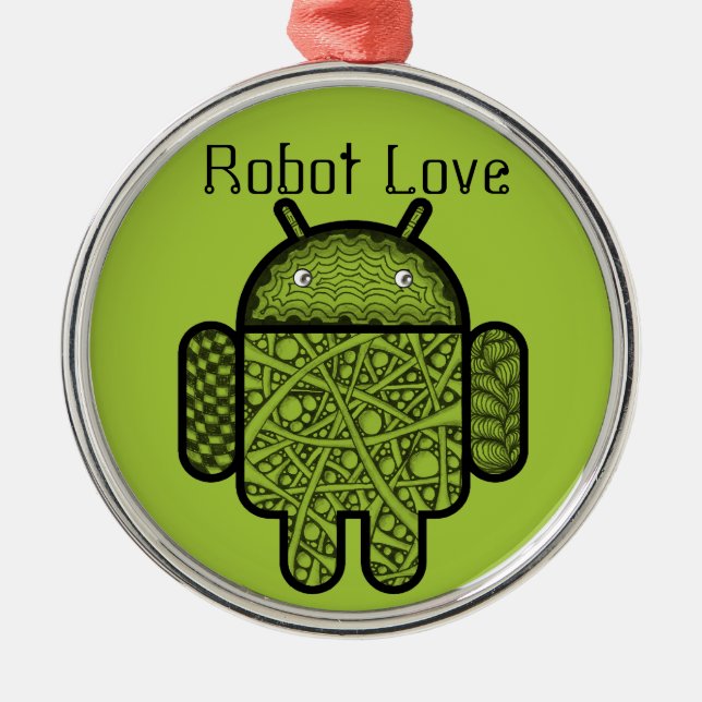 Bubbles Doodle-tecken för Android™-roboten Julgransprydnad Metall (Framsidan)