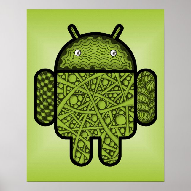 Bubbles Doodle-tecken för Android™-roboten Poster (Framsidan)