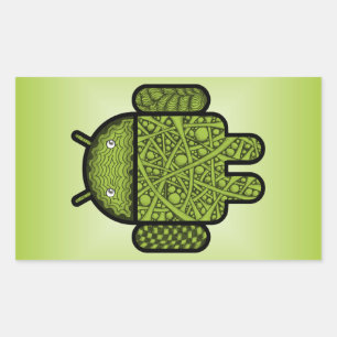 Bubbles Doodle-tecken för Android™-roboten Rektangulärt Klistermärke