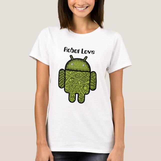 Bubbles Doodle-tecken för Android™-roboten Tee Shirt (Framsida)