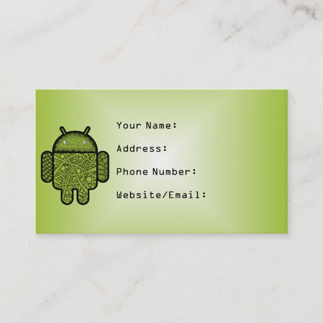Bubbles Doodle-tecken för Android™-roboten Visitkort (Framsida)