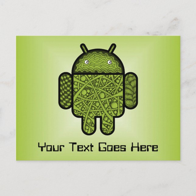 Bubbles Doodle-tecken för Android™-roboten Vykort (Framsida)