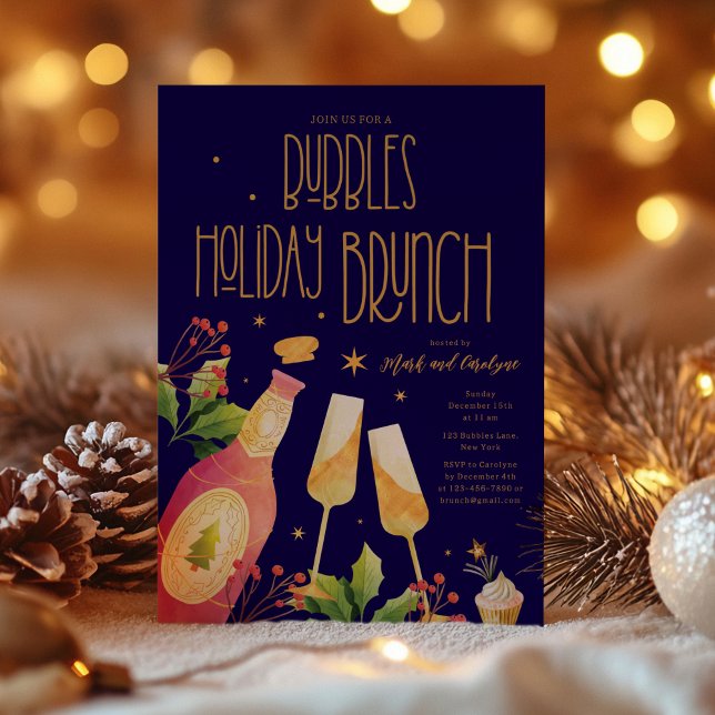 Bubbles Helgdag Brunch Party-inbjudningsmall Inbjudningar (Bubbles Holiday Brunch Party Invitation Template)