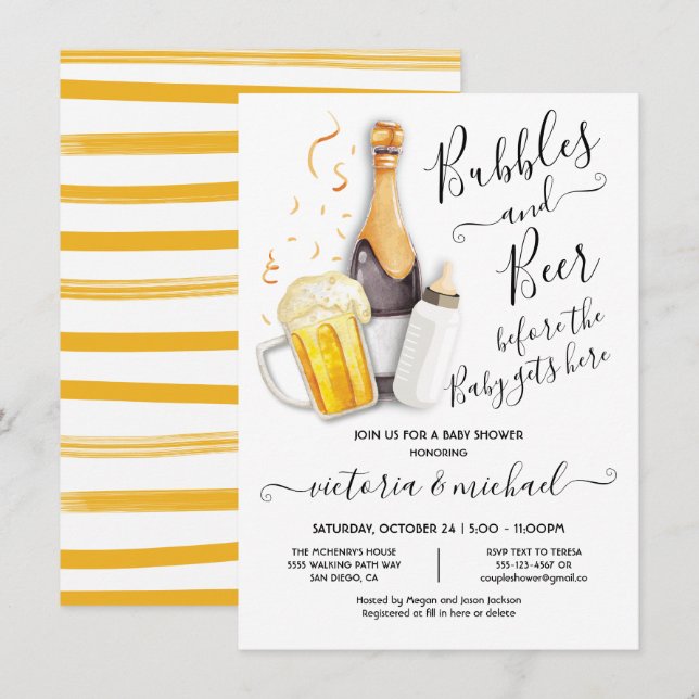 Bubbles- och Beer Baby Shower-inbjudan Inbjudningar (Fram/baksida)