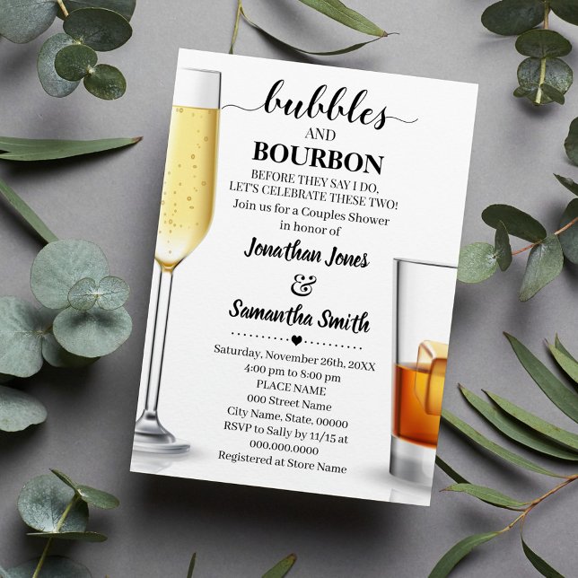 Bubbles och bourbon innan jag gör par duscha Inv Inbjudningar (Skapare uppladdad)