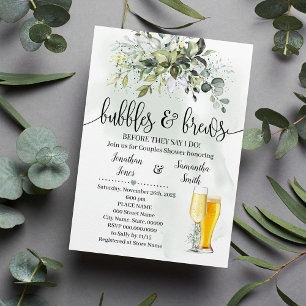 Bubbles och Brews dusch Eucalyptus greenery Inbjudningar