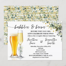 Bubbles och Brews Eucalyptus & Guld Par Shower Inbjudningar