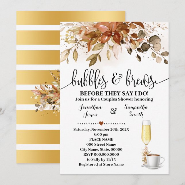 Bubbles- och Brews Fall Coffee-Möhippa Inbjudningar (Fram/baksida)