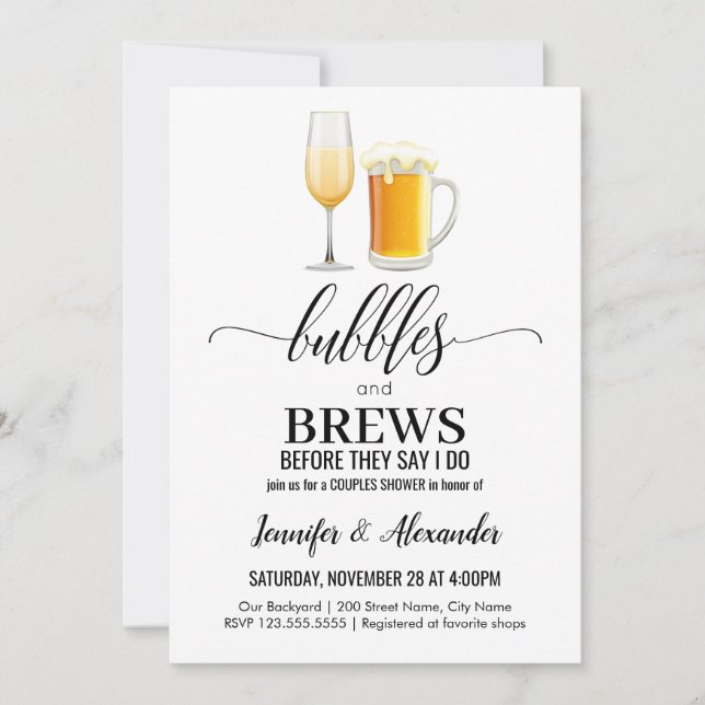 Bubbles och Brews Par Shower Inbjudningar (Framsida)