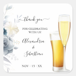 Bubbles och Brews Tack Bröllop Fyrkantigt Klistermärke