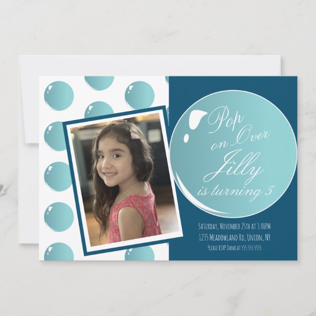 Bubbles-popup-Födelsedagsfest över Rosa Inbjudningar (Framsida)