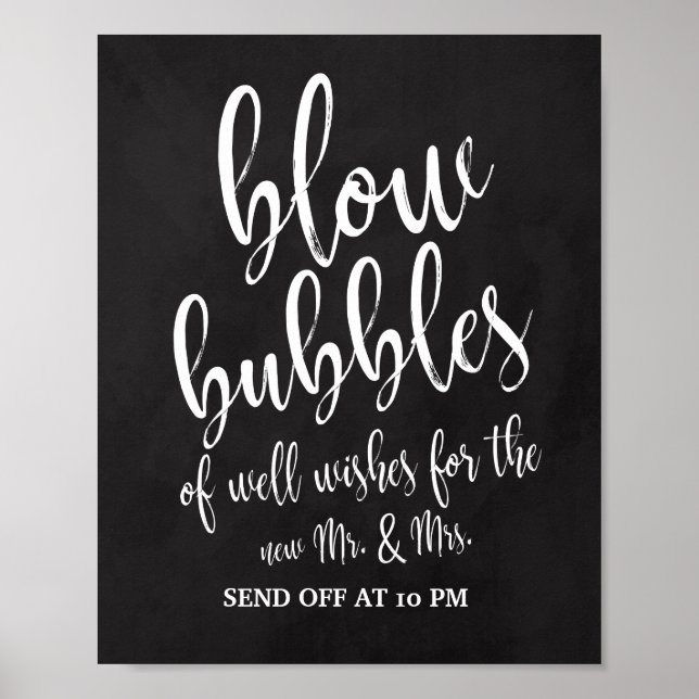 Bubbles Send Off Chalkboard 8x10 Bröllop Sign Poster (Framsidan)