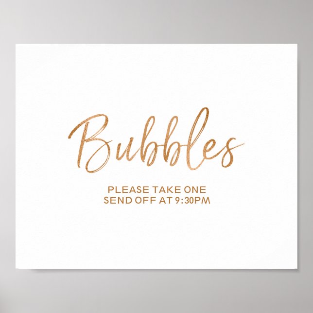 Bubbles-signal 8 x 10 Ro Guld Bröllop Poster (Framsidan)