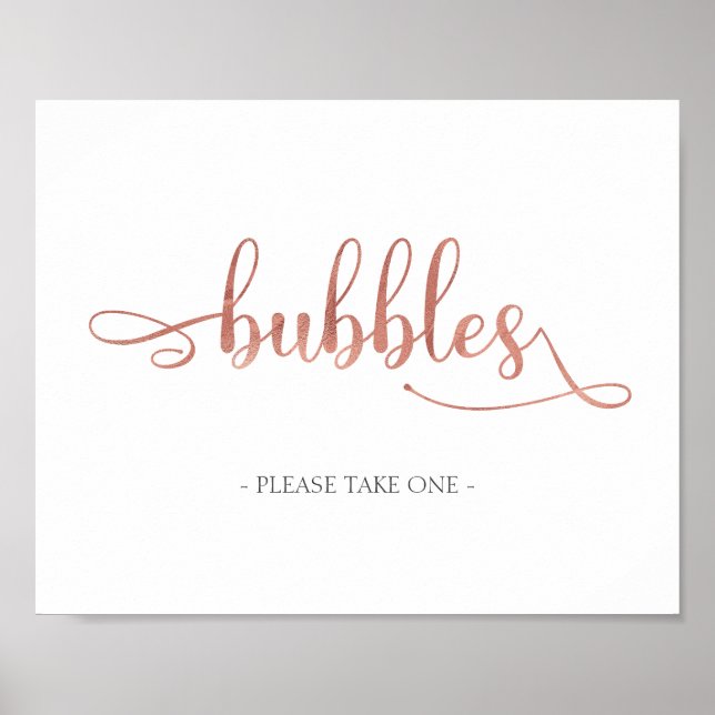 Bubbles-skylt Ro Guld White Elegant bröllop Poster (Framsidan)